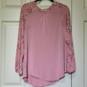 Matilda Jane Dream Chasers Dose of Floral Top Size Large Pink Soft Long Sleeves